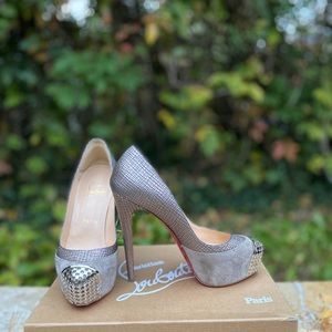Silver Christian Louboutin Maggie 140 Zeus Pumps
